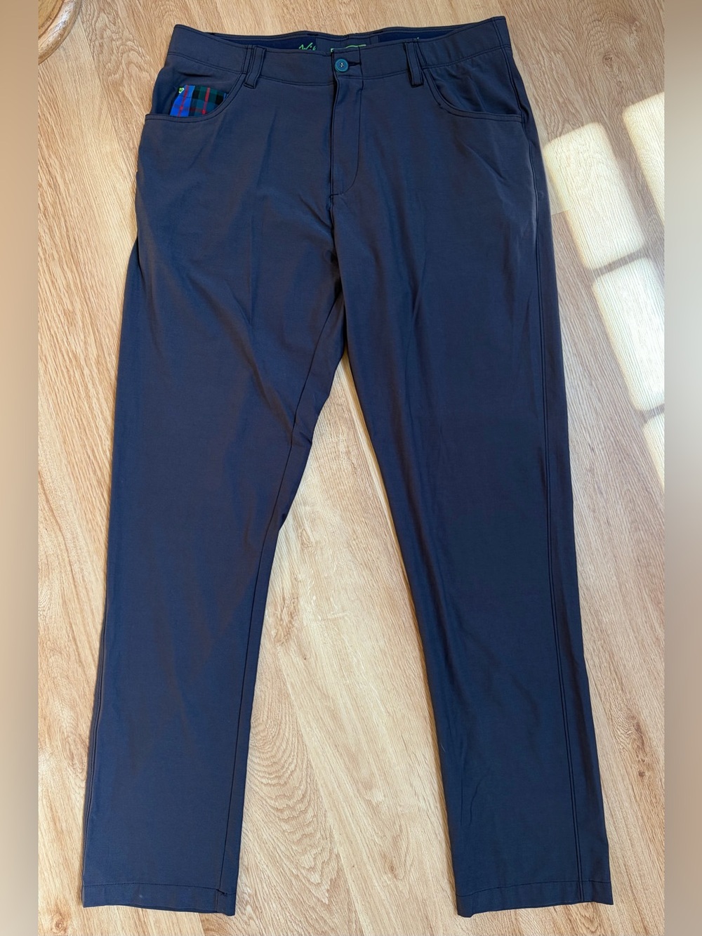 William Murray Golf Pants Charcoal Gray Blue Plaid Trim Performance 36 Waist $98